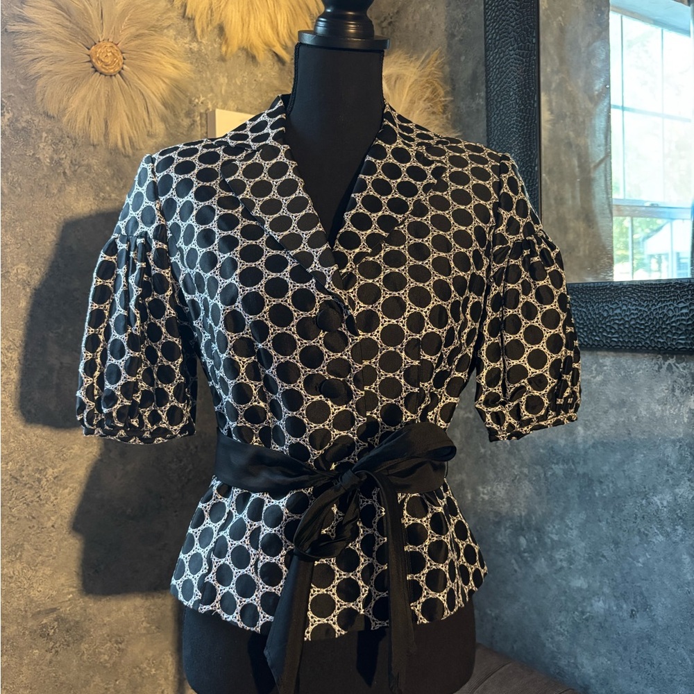 Sharagano Monochrome Circle Pattern Blouse